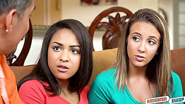 Happy grey haired older man finally lures charming Layla London for hot fuck