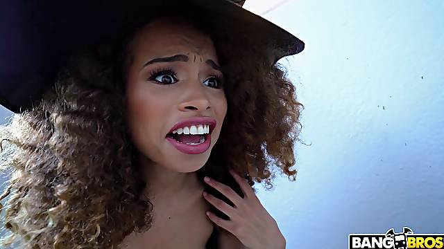 Skinny ebony pornstar Cecilia Lion rides a large white dick