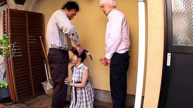 Young blonde gives blowjob and titjob to old guy