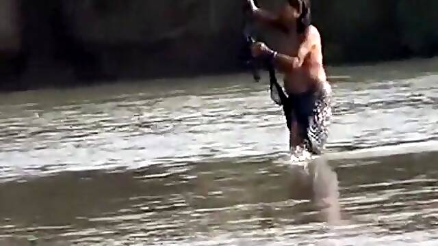 Big Boob Indian In River Bath