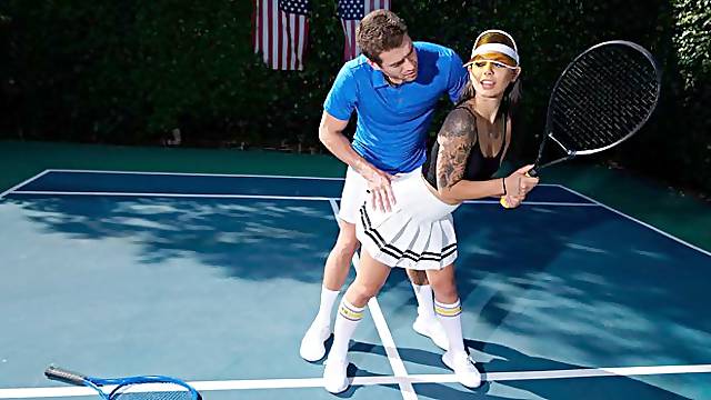 Pretty hot miniature Latina Gina Valentina nailed by her coach