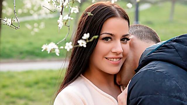 Astonishing slender brunette Eveline Dellai fucked by an athlete