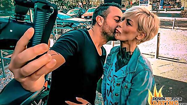 Inked hottie in a denim miniskirt Vicky Hundt fucked from behind