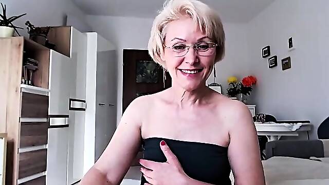 Blonde in lingerie masturbating