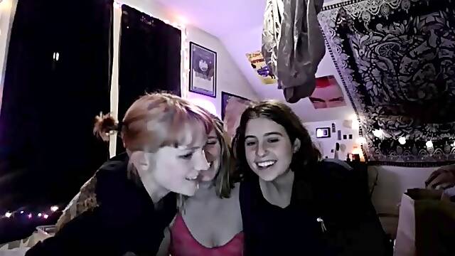 Blonde and brunette lesbians stripping and making out