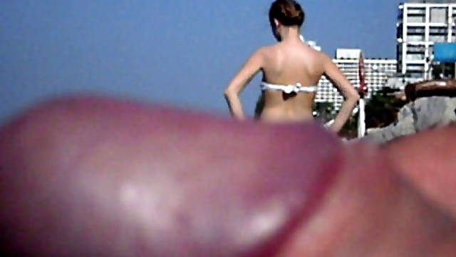 Flash cum on the beach