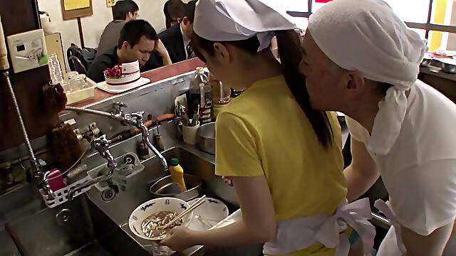 Sex in the kitchen with a young waitress Mimi Asuka