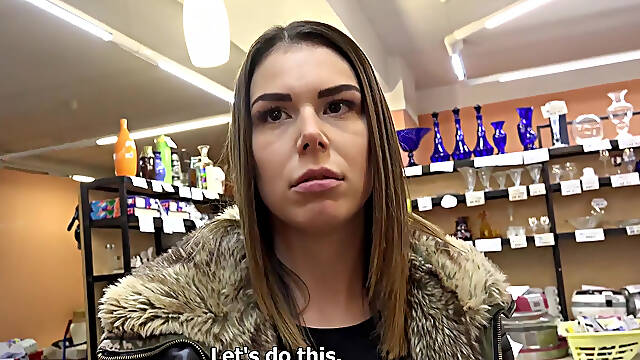 POV sex with a young brunette in the store
