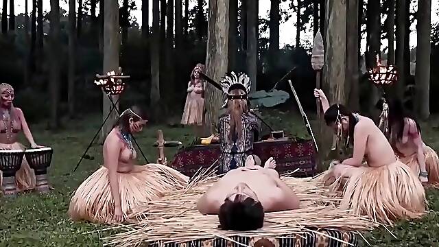 Kinky Oriental babes enjoying wild group sex in the outdoors