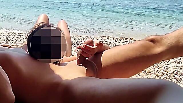 We Got CAUGHT! Female Observes Us While Professor Handjobs Me on the Beach! - MissCreamy