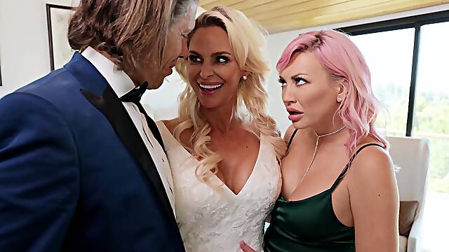 Steamy MILFs dazzle with pure anal threesome on this guy's wedding day