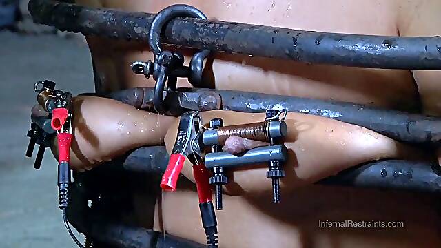 Strappado, claustrophobia and climax predicament bondage for captive