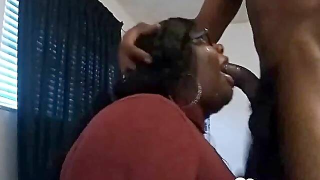 Ebony BBW sucks until he cums