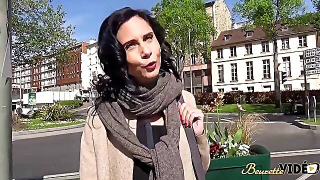 Skinny, mature brunette, Elise is having wild sex with a handsome stranger, and enjoying it a lot