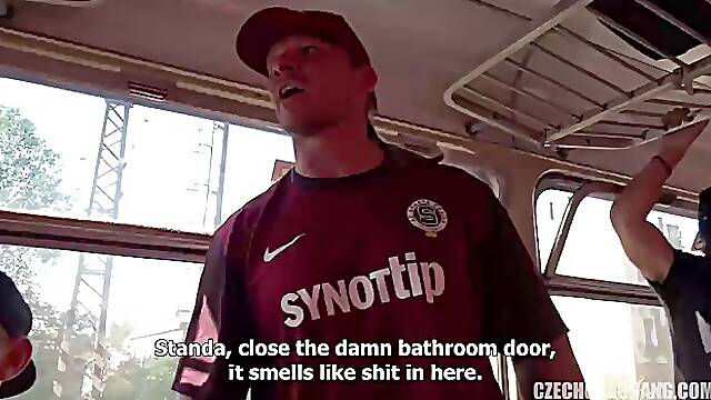 Czech babe got gangbanged in a bus by a group of guys who liked her