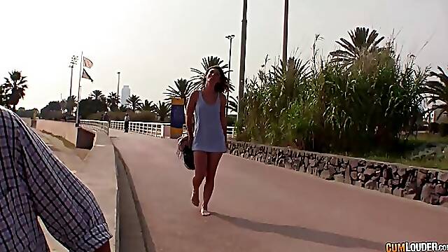 Small titted brunette with a beautiful smile, Julia Roca got down and dirty with a handsome stranger