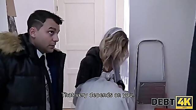 Horny blonde bride is getting fucked in front of her husband, because she is into cuckolding