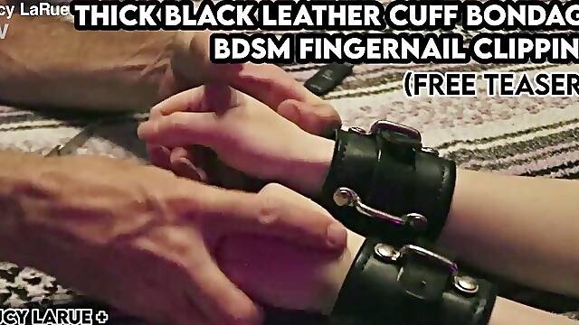 Thick Black Leather Cuff Bondage BDSM Fingernail Clipping