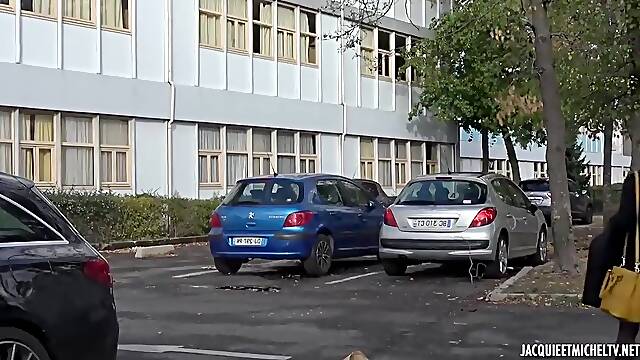 French blonde woman with glasses is sucking cock and expecting to feel it inside her ass