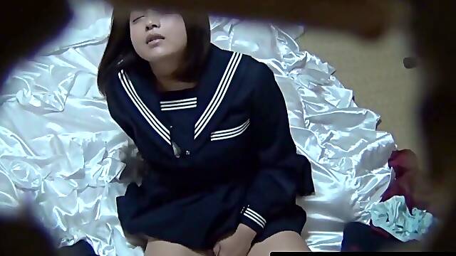 Voyeur spies schoolgirls through hole playing cunts to climax