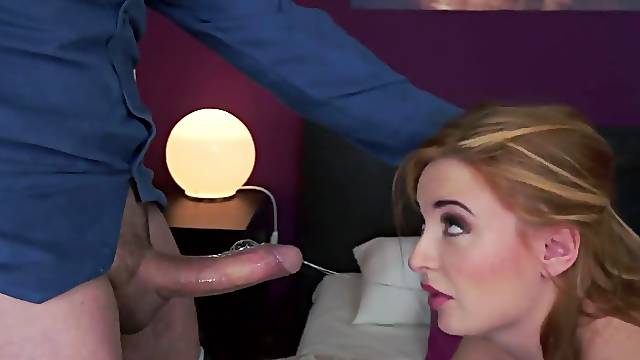 After sucking him off, the ginger babe impaled herself on his cock