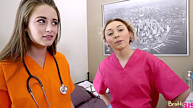 Horny teen nurses Chloe Temple and her sex mate share dick