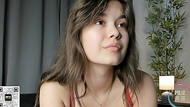 Olivia solo masturbation on webcam - sexy brunette chick in red lace lingerie