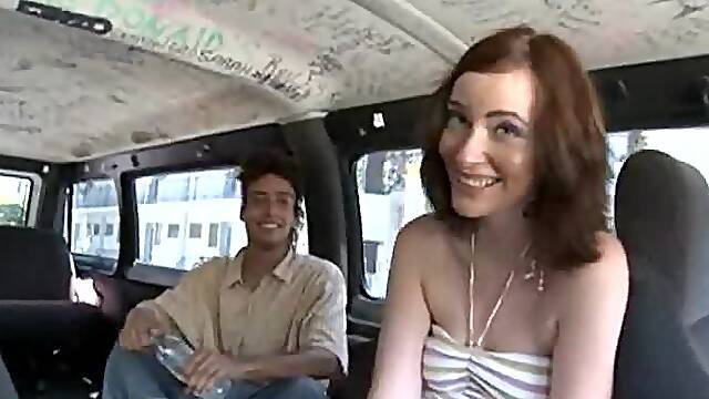 Nasty redhead girl fucks for cash in bangbus