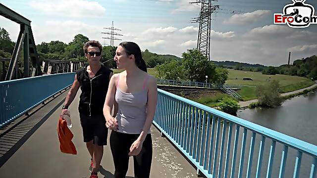 German brunette Fitness Teen pick up and fuck in gym