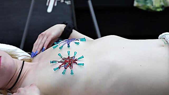 DSC15-three-two) Clip two: Small Beauty Karlee Paige String Wrapped Around Needles in Breasts