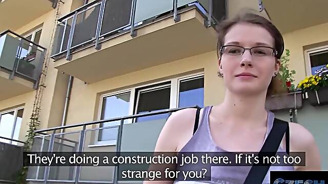 CZECH XXX - Geeky Student Drilled Hard in Washroom for Money