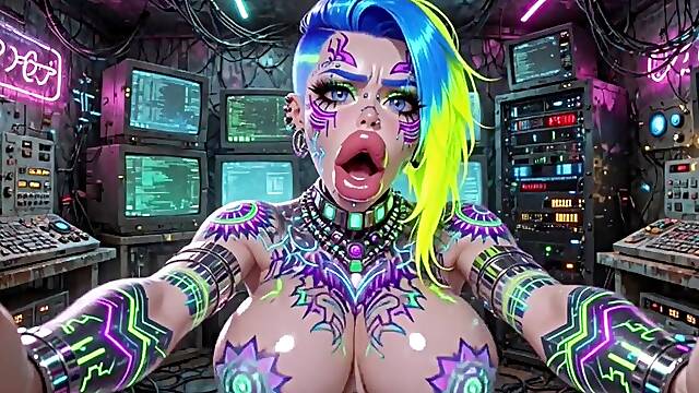 Cyberpunk Style Chicks Bouncing Tits, Ai Animation