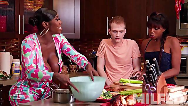 Touching My Black Girlfriend Whilst her stepMom Cooks - MILFED