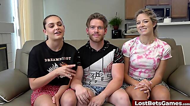 A undress indoor basketball game with 2 sexy cuties and 1 favourable stud