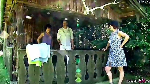 German matures are having a steamy, ffm trio with a stud they have just met