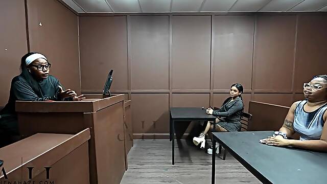 Black Wench bangs & sucks in judge Athena Hazes courtroom