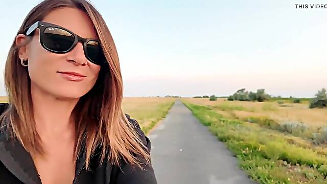 Fit gal masturbates outdoors on a bike path in Canada. Very risky