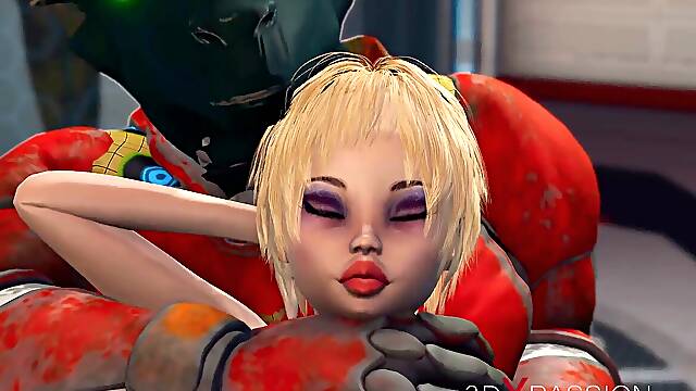 Alien monster pulverizes rock-hard a young blondie in the sci-fi lab