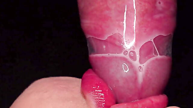 Hot Blowjob with Condom, Then Breaks It and Takes All the Sperm in His Mouth