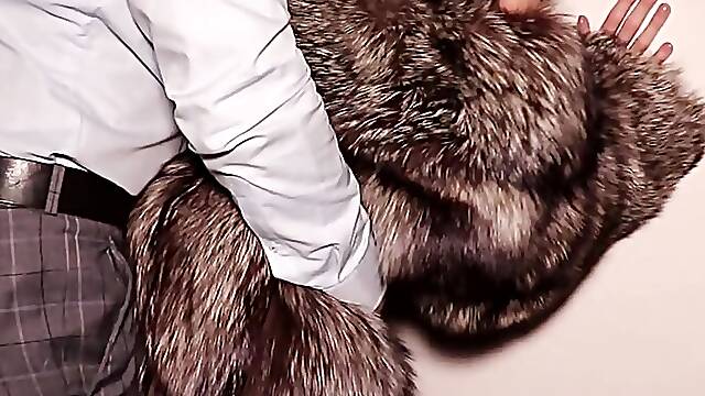 Homemade passionate sex in sexy black lingerie and fur coat