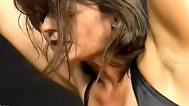 Tied up brunette gets punished and whipped