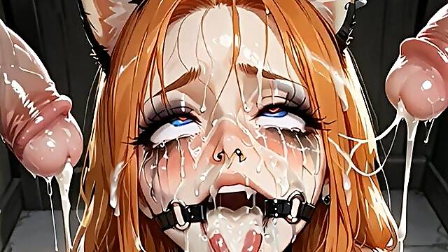Bondage Facial Bukkake - Woman Covered in Thick Cum