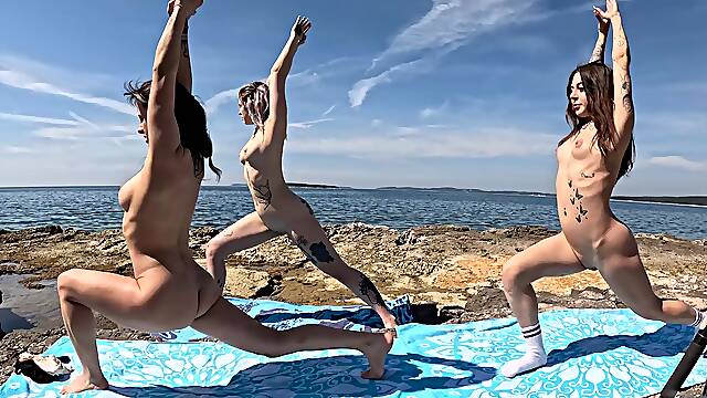 Sporty teen Gabriella Lati makes lesbian love on the beach