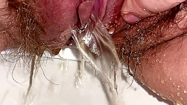 Pee Diary. Welcome to My Toilet. A Hairy Pussy Pees and Piss Runs Down Her White Thighs. Young Girl Pissed Splashing.