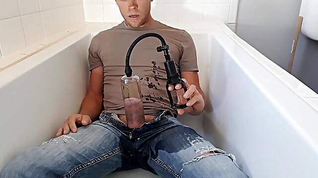 Pissing in a penis pump