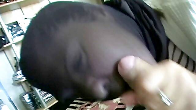 Black nylon mask blowjob and cum