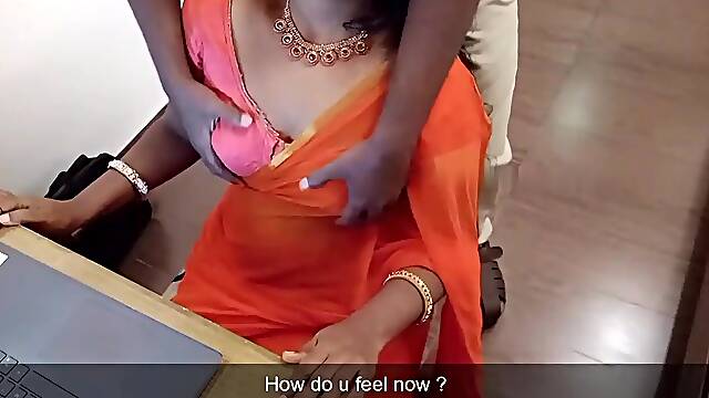 Wife Fucks Manager in Office Transparent Saree