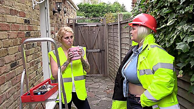 Two MILF Builders Have Lesbian Kitchen Sex