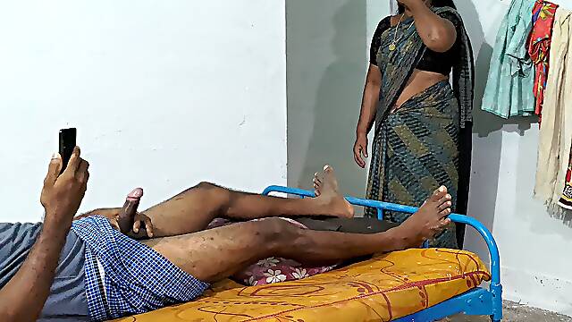 A Stepmother Wearing a Saree She Was Hide Watching Me Masturbating While Watching Porn Video