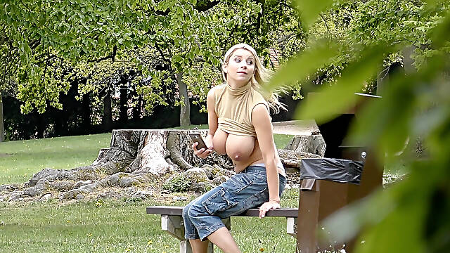 Watch Me From Behind Trees When I Make Naked in Park and Milking My Boobs